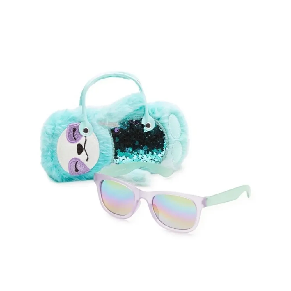 Girls Fun Summer Sunglasses With Unicorn & Sloth Faux Fur Carrying Cases 2-Pack